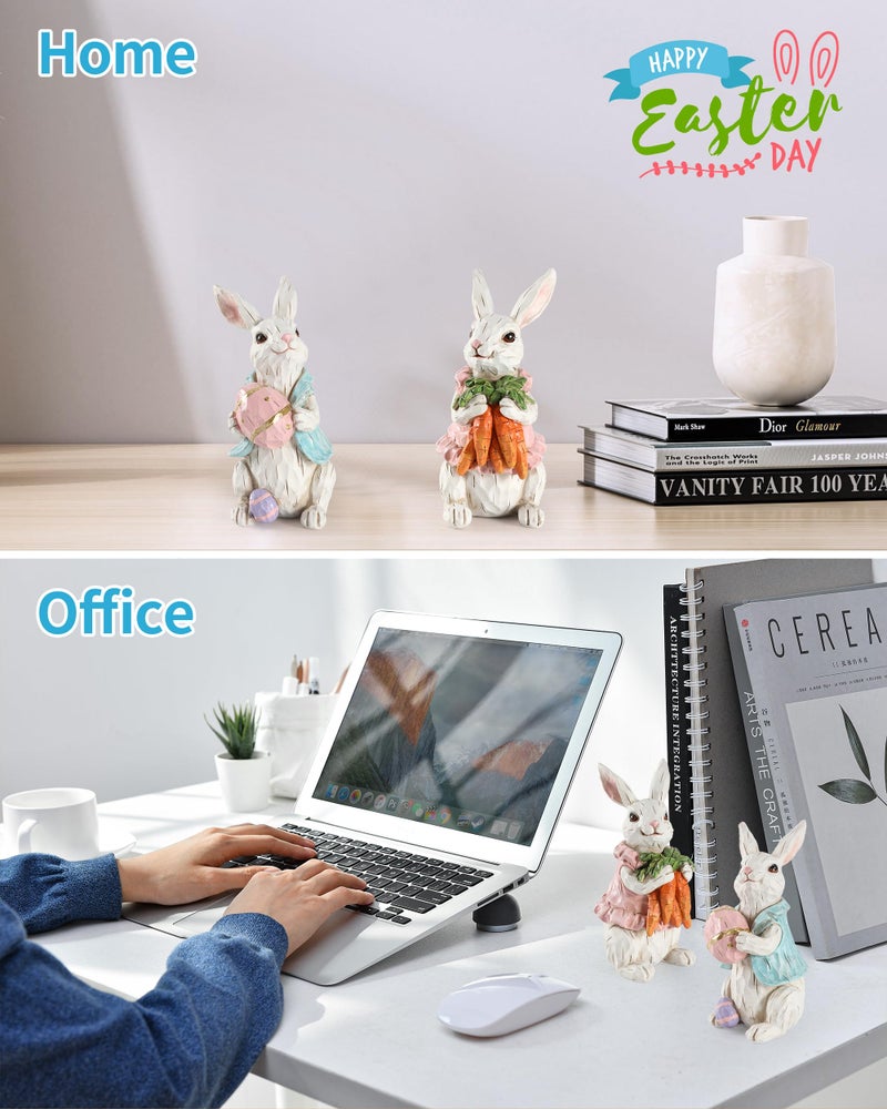 iStatue Easter Decorations, 2-Pack Resin 4.2'' Bunny Figurines with Resurrection Eggs & Carrots - Hand Painted Statue for The Home Decor Office Gift (Easter Bunny) - Image 4
