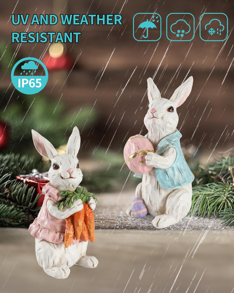iStatue Easter Decorations, 2-Pack Resin 4.2'' Bunny Figurines with Resurrection Eggs & Carrots - Hand Painted Statue for The Home Decor Office Gift (Easter Bunny) - Image 3