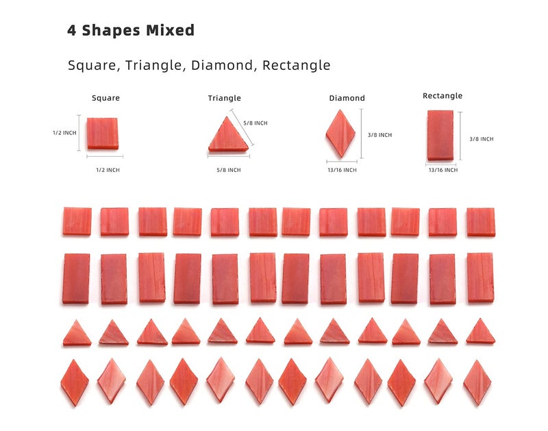 Lanyani A Wide Range of Color selections Glass Mosaic Tiles Pieces for Art Crafts,4 Shapes Mixed Colorful Glass Tiles Tiffany Stained Glass Pieces Tile,200 Pieces, Orange-Red by Lanyani - Image 3