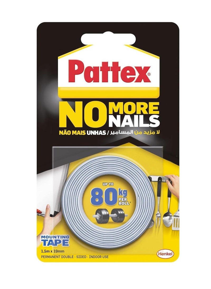 Pattex Pattex No More Nails Mounting Tape | All Purpose Double-Sided Foam Tape | Compatible with Mirror, Metal, Wood, Bricks, Stone, Tiles & More | Capacity: Upto 80kg/ Roll | 19mm x 1.5m Roll (Pack of 3)  - Image 2