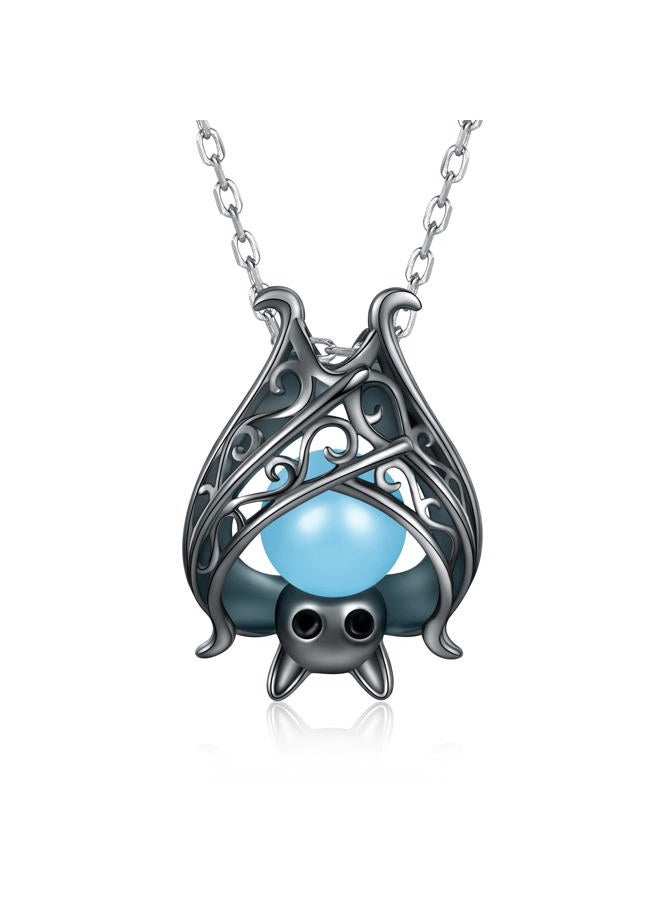 Apotie 925 Sterling Silver Bat Necklace Earrings Bracelet Cute Animal Glowing in the Dark Halloween Jewelry Gift for Women Girl (Black Bat) - Image 1