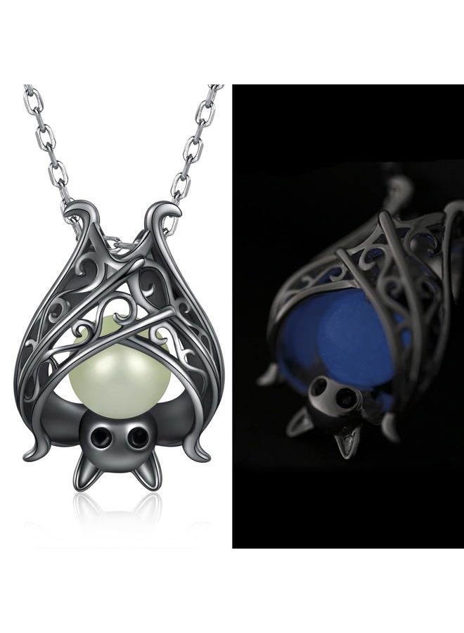 Apotie 925 Sterling Silver Bat Necklace Earrings Bracelet Cute Animal Glowing in the Dark Halloween Jewelry Gift for Women Girl (Black Bat) - Image 3
