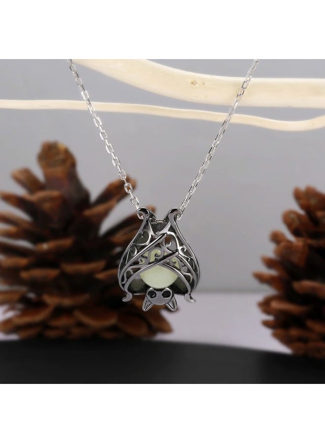 Apotie 925 Sterling Silver Bat Necklace Earrings Bracelet Cute Animal Glowing in the Dark Halloween Jewelry Gift for Women Girl (Black Bat) - Image 5