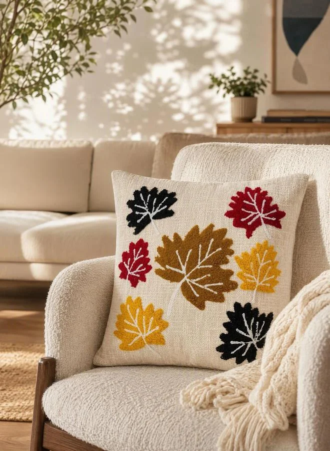 Styli 1-Piece Embroidered Square Cushion Cover 18X18Inches, Cotton