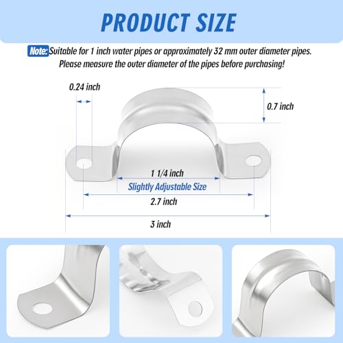 Yaocom 100 Pcs 1 14 Inch Pipe Strap 304 Stainless Steel Conduit Clamp Reinforced Rigid 2 Hole U Bracket for Pipe Fixing on Various Surfaces - Image 3