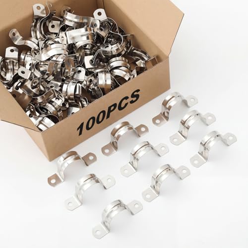 Yaocom 100 Pcs 1 14 Inch Pipe Strap 304 Stainless Steel Conduit Clamp Reinforced Rigid 2 Hole U Bracket for Pipe Fixing on Various Surfaces - Image 1