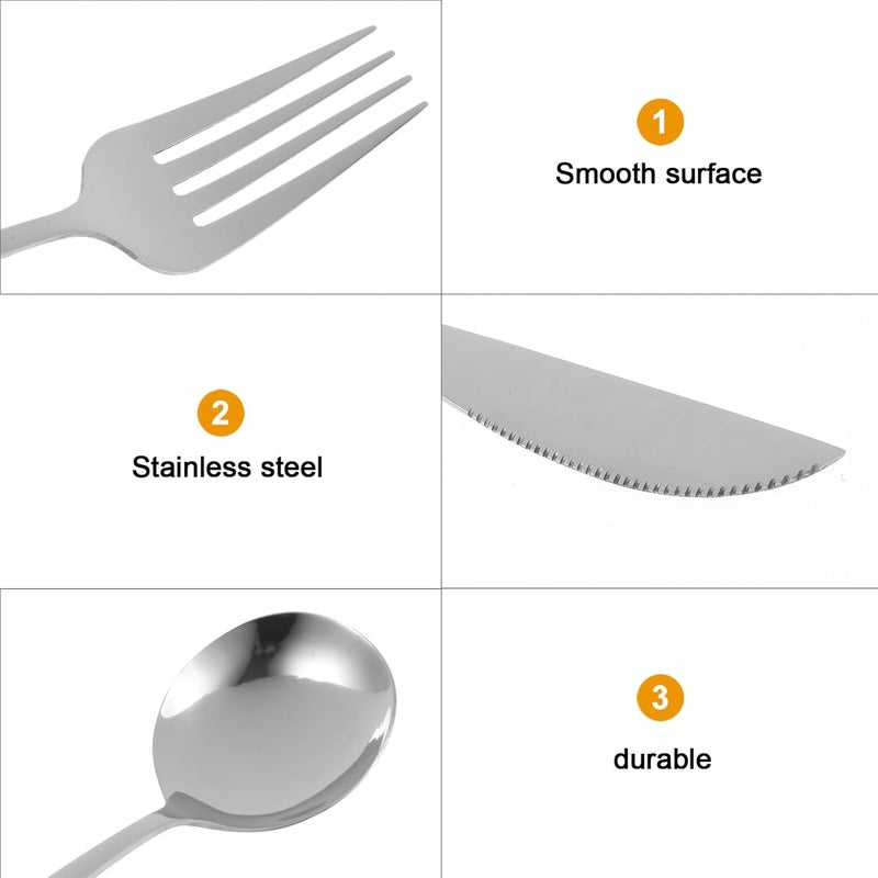 Healeved Stainless Steel Steak Dinnerware Set with Fork, Spoon, and Knife Portable Western Cutlery Silver Flatware for Home and Restaurant Use - Image 3