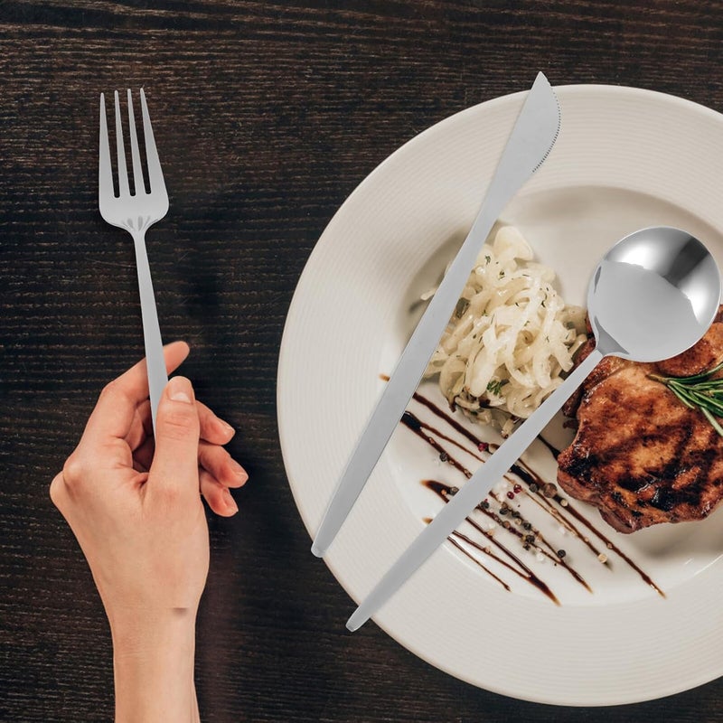 Healeved Stainless Steel Steak Dinnerware Set with Fork, Spoon, and Knife Portable Western Cutlery Silver Flatware for Home and Restaurant Use - Image 4