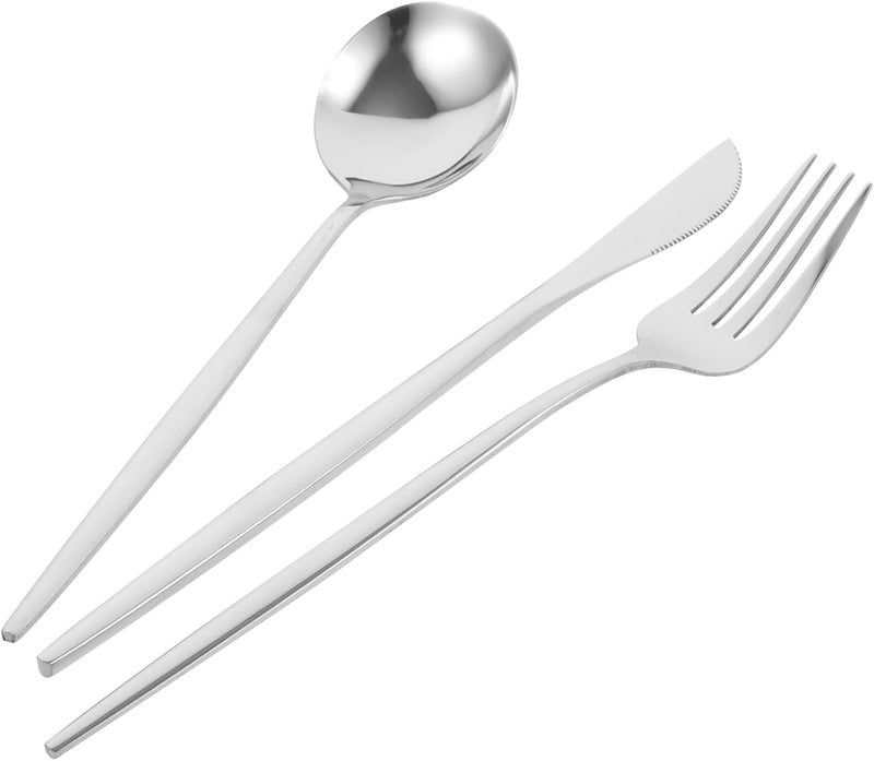 Healeved Stainless Steel Steak Dinnerware Set with Fork, Spoon, and Knife Portable Western Cutlery Silver Flatware for Home and Restaurant Use - Image 1