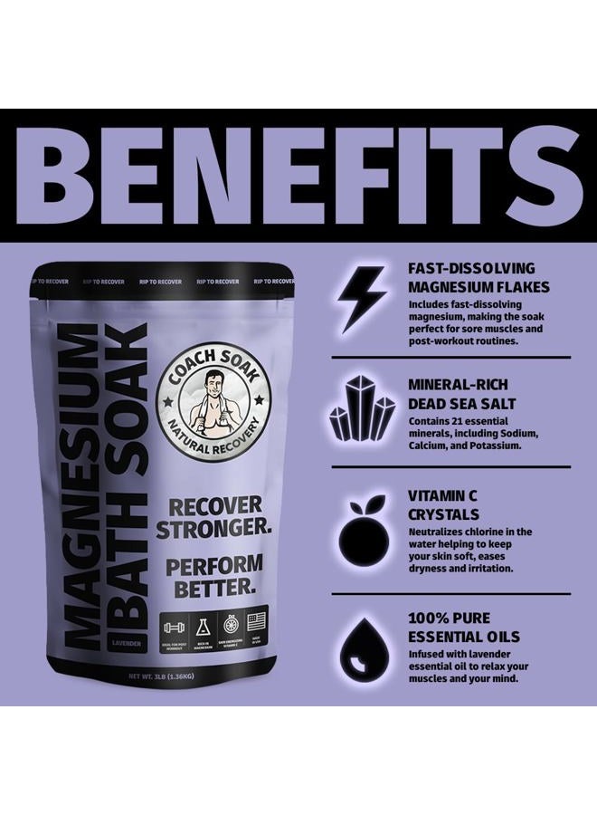 GROWNSY Recovery Bath Soak - Faster Absorption Than Epsom Salt for Pain - Rejuvenating Magnesium Flakes with 21 Minerals, Essential Oils & Bath Salts, 3lbs (Calming Lavender)  - Image 3