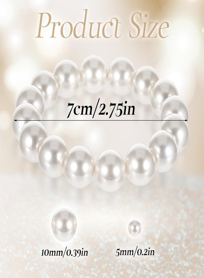 Ymapinc مجموعة أساور لؤلؤ مطاطية من 6 قطع من Ymapinc للنساء، أساور لؤلؤ بيضاء مطاطية، أساور زفاف قابلة للتكديس، أساور وصيفات العروس مزينة بخرز صناعي للسيدات - Image 2