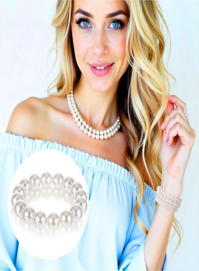 Ymapinc مجموعة أساور لؤلؤ مطاطية من 6 قطع من Ymapinc للنساء، أساور لؤلؤ بيضاء مطاطية، أساور زفاف قابلة للتكديس، أساور وصيفات العروس مزينة بخرز صناعي للسيدات - Image 3