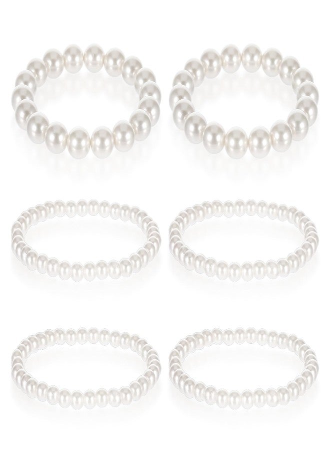 Ymapinc مجموعة أساور لؤلؤ مطاطية من 6 قطع من Ymapinc للنساء، أساور لؤلؤ بيضاء مطاطية، أساور زفاف قابلة للتكديس، أساور وصيفات العروس مزينة بخرز صناعي للسيدات - Image 1