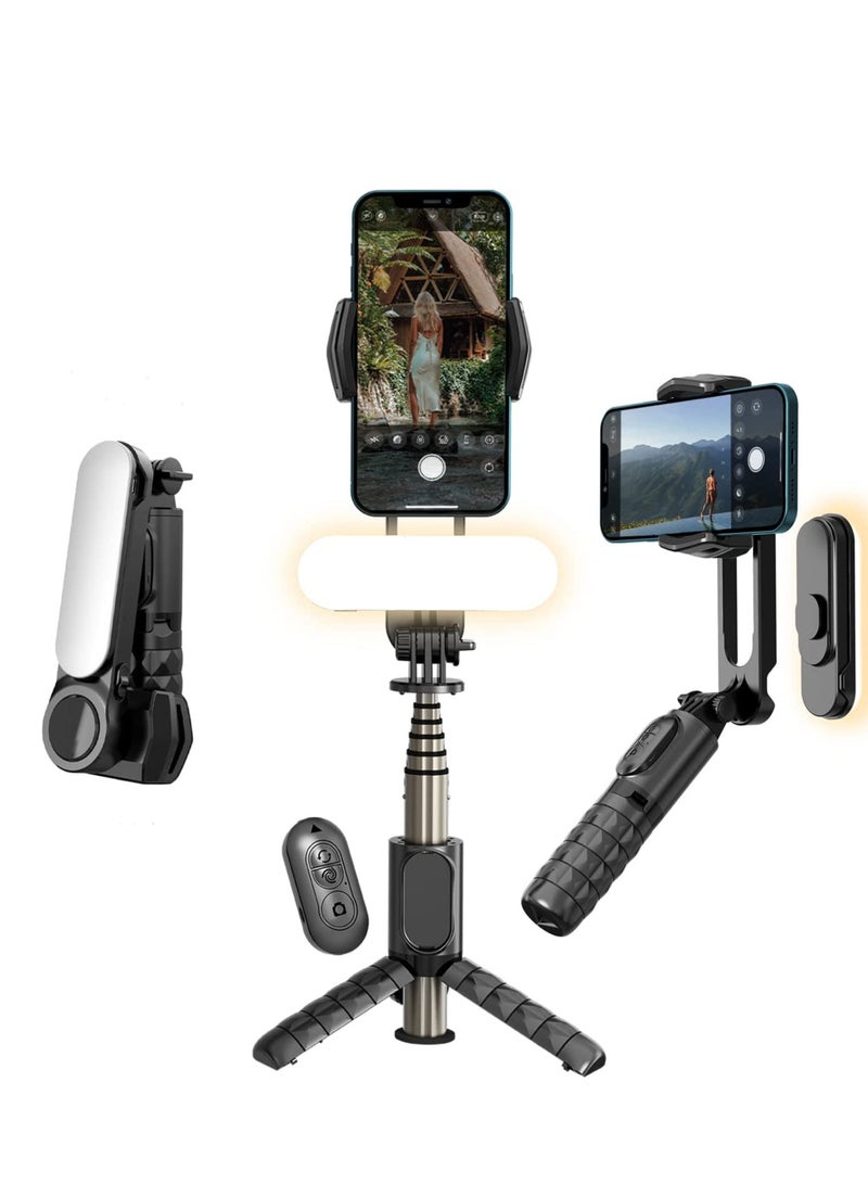 Gimbal Stabilizer For Smartphones, 360° Rotation Tripod with Wireless Remote Fill Light, Portable Phone Holder Auto Balance 1-Axis Gimbal for Filming Bluetooth Selfie Stick Mobile Phone Holder - Image 1