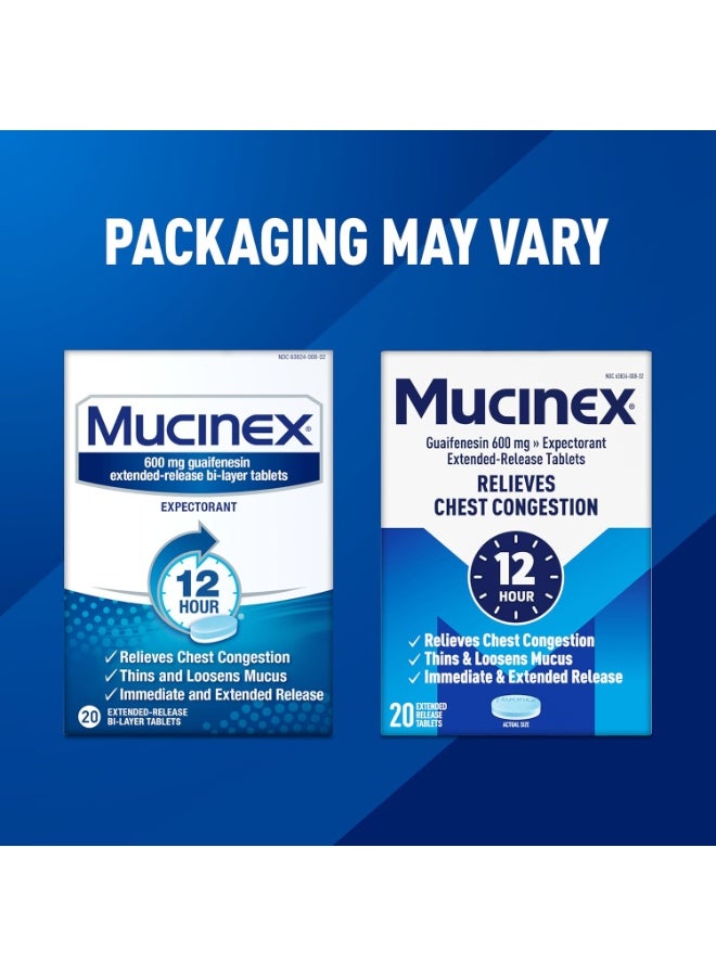 موسينكس أقراص ميوسينكس للبلغم - تركيبة سريعة الإطلاق لتخفيف البلغم وتخفيف احتقان الصدر والسعال، 20 قرصًا - Image 2