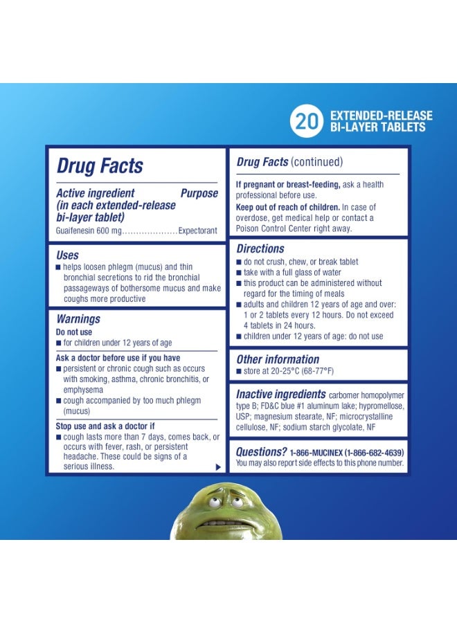موسينكس أقراص ميوسينكس للبلغم - تركيبة سريعة الإطلاق لتخفيف البلغم وتخفيف احتقان الصدر والسعال، 20 قرصًا - Image 3