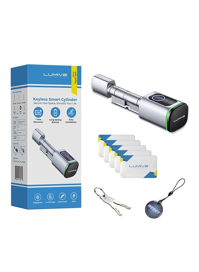 LUMIVE Smart Door Lock Fingerprint Door Lock Bluetooth App Unlock 2 Keys 2 Rfid Cards Fixed Cylinder Silver Battery Included 70Mm Smart Cylinder  - Image 1