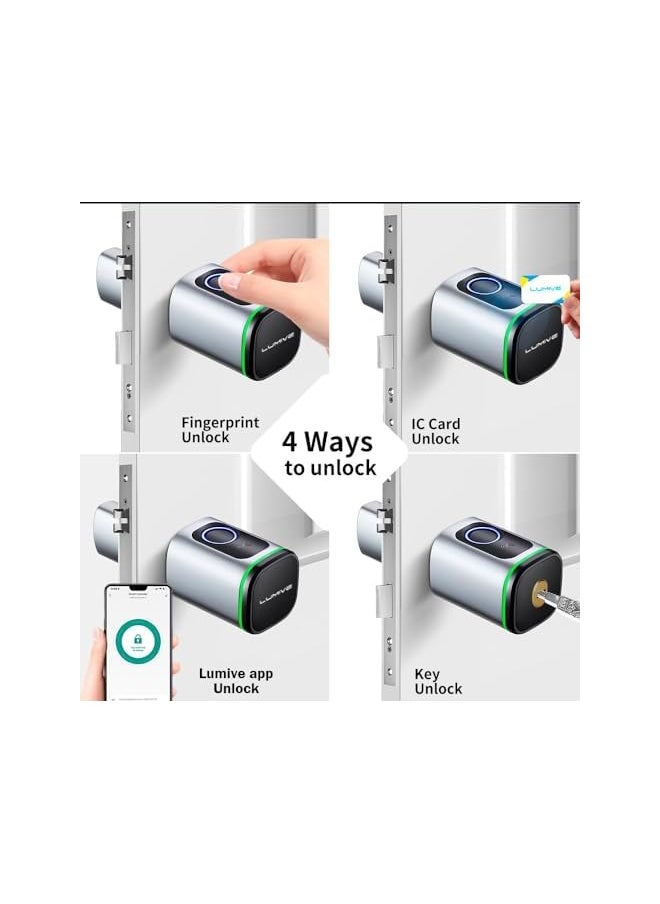 LUMIVE Smart Door Lock Fingerprint Door Lock Bluetooth App Unlock 2 Keys 2 Rfid Cards Fixed Cylinder Silver Battery Included 70Mm Smart Cylinder  - Image 3