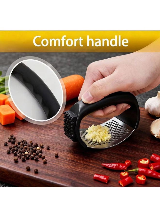 HavenNest مكبس الثوم HAVENNEST مزود بمقبض مريح ناعم، سهل سحق الثوم، سهل التنظيف ومقاوم للصدأ، أسود مطور - Image 2