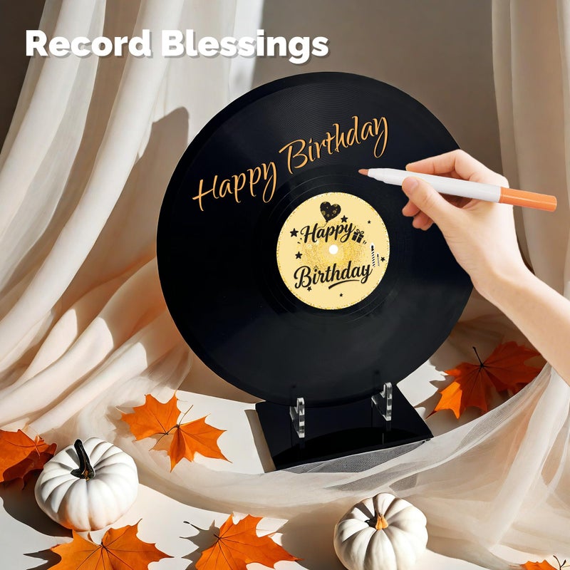 REEGII Vinyl Record Style Birthday Guest Book for Birthday Decorations - Large 11.6"x11.6" Sign-In Poster with 12 Pens | Unique Keepsake Gift for Birthday Party Decor (Happy Birthday, Golden, 11.6"L x 11.6"W) - Image 2