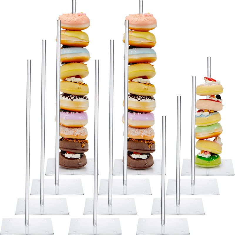 12 Pack Acrylic Donut Stands Clear Donut Holder 154 Inch and 10 Inch Donuts Display Stand Removable Donut Tower Stand Bagels Wall Display Stand Holder for Birthday Wedding Shower Party