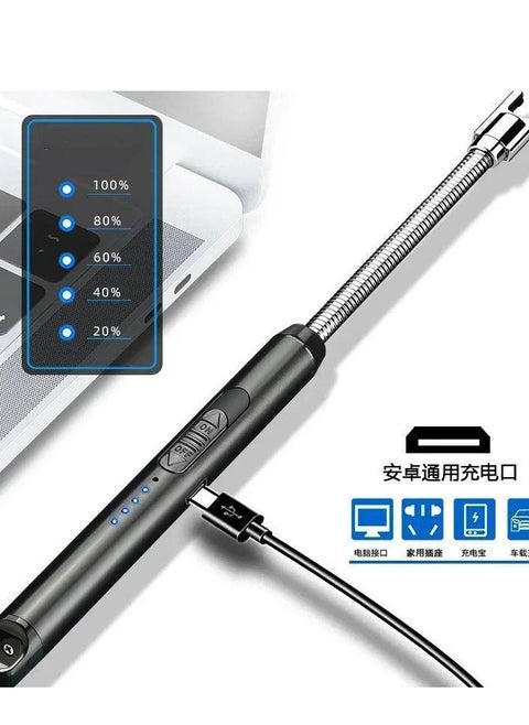 ولاعة كهربائية من كيوشوب®️ USB نوع سي قابلة لاعادة الشحن مع مفتاح امان، ولاعة الكترونية طويلة مقاومة للرياح بدون لهب للشموع والشواية وموقد الغاز والمطبخ والتخييم