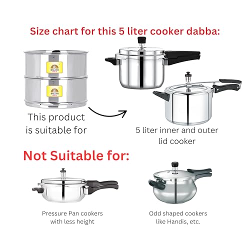 Rakesh Gold Stainless Steel Cooker Container/Cooker Separator suitable for 5 liter cookers | Stackable, Food Grade, Rust-Free, Easy to Clean (cooker separator, Suitable for 5 litre Cooker) - Image 4