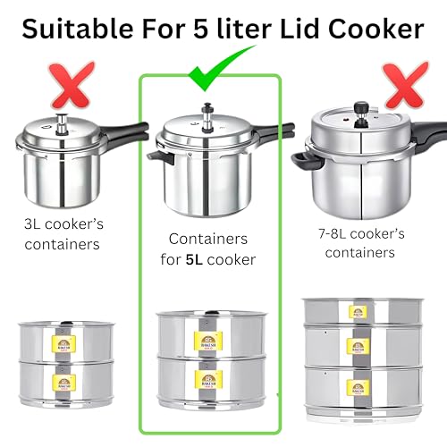 Rakesh Gold Stainless Steel Cooker Container/Cooker Separator suitable for 5 liter cookers | Stackable, Food Grade, Rust-Free, Easy to Clean (cooker separator, Suitable for 5 litre Cooker) - Image 5