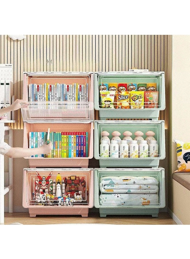 JCB CHIC صندوق تخزين بلاستيك بسعة كبيرة ， صناديق تخزين مع أغطية ， خزانة تخزين مفتوحة ， صندوق تخزين متعدد الاستخدامات صندوق تخزين للملابس والألعاب والكتب والوجبات الخفيفة (6 قطع) - Image 1