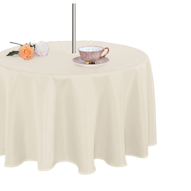 Fitable Outdoor and Indoor Tablecloth  Washable Table Cover Waterproof Wrinkle Free Table Cloth with Zipper and Umbrella Hole for SpringSummerPartyPicnicBBQSPatio Beige 60R