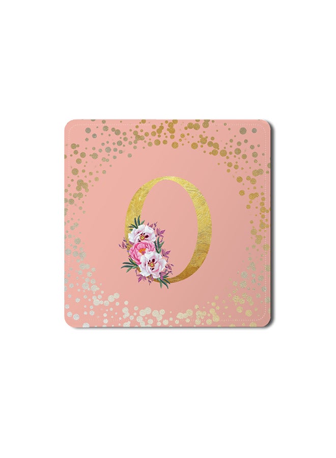 Stylizedd 2 Pack Designer Leather Coasters Mat for Beverage Drinks- Custom Monogram Initial Letter Floral Pattern Alphabet - O (Rose Pink) - Image 1