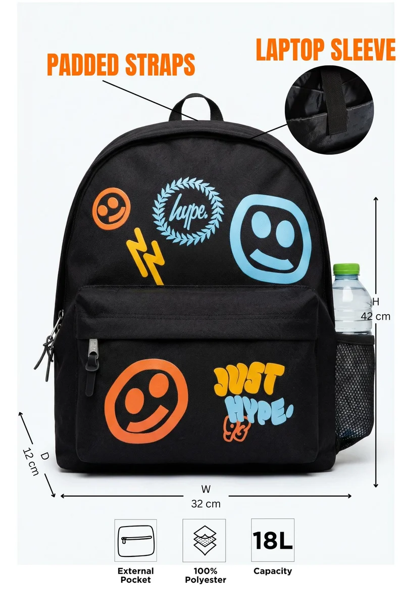 Just Hype HYPE Backpack Black Smiley Icon Iconic