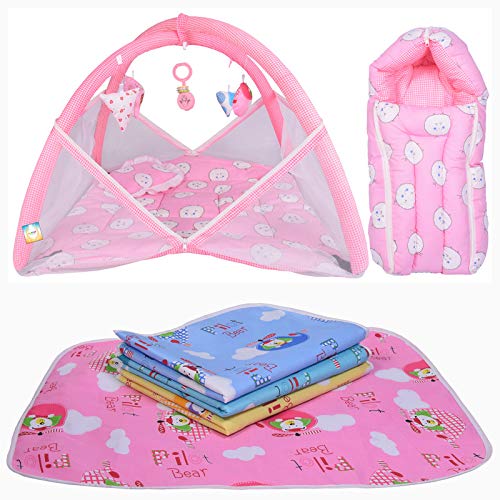 Bantoo Baby Bed New Born Baby Bedding SetBaby Sleeping BagCarry BagBaby BedsMattressNest BedMosquito NetSleeping EssentialsCarrier NestInfantsGift Combo 06 MonthsPink - Image 1