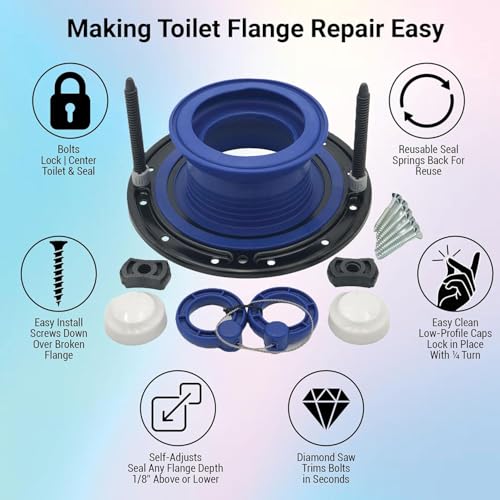 One-N-Done One N Done Toilet Flange Repair Kit - Toilet Kit For Low or Broken Flange. Toilet Wax Ring Replacement Kit W/Toilet Flange Extender Kit, Easy Toilet Bolts, & Toilet Caps For Bottom of Toilet. (1 Ea.) - Image 2