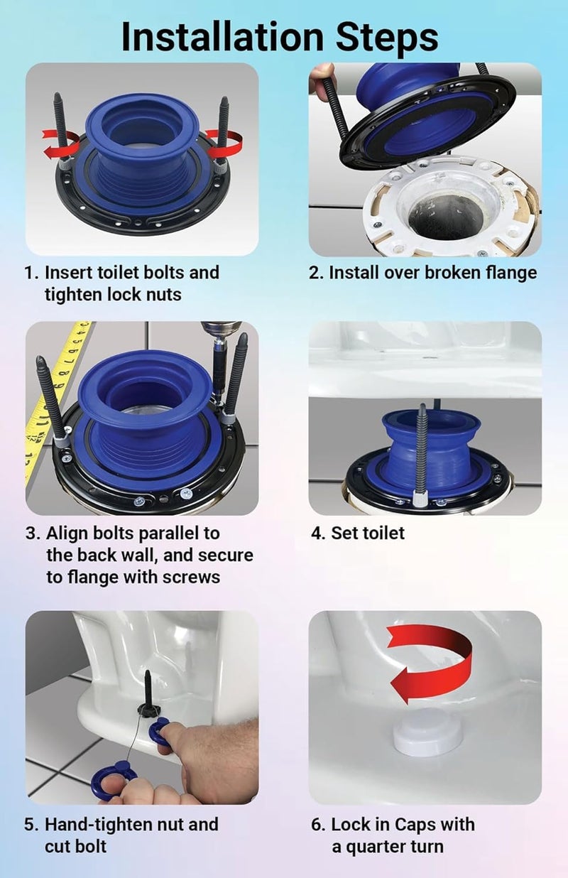 One-N-Done One N Done Toilet Flange Repair Kit - Toilet Kit For Low or Broken Flange. Toilet Wax Ring Replacement Kit W/Toilet Flange Extender Kit, Easy Toilet Bolts, & Toilet Caps For Bottom of Toilet. (1 Ea.) - Image 4