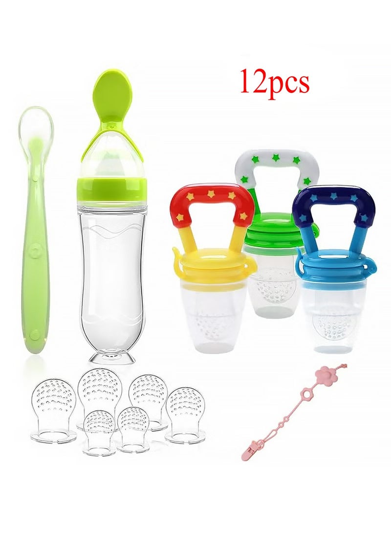 YOUGE Food Feeder for Baby, Fruit Feeder Pacifier (3 Pcs) with 6 Different Sized Silicone Pacifiers 1 PCS Silicone Baby Food Dispensing Spoon 90ML with 1 PC Baby Spoons 1 PC Pacifier Clip Baby Feeding Set - Image 1