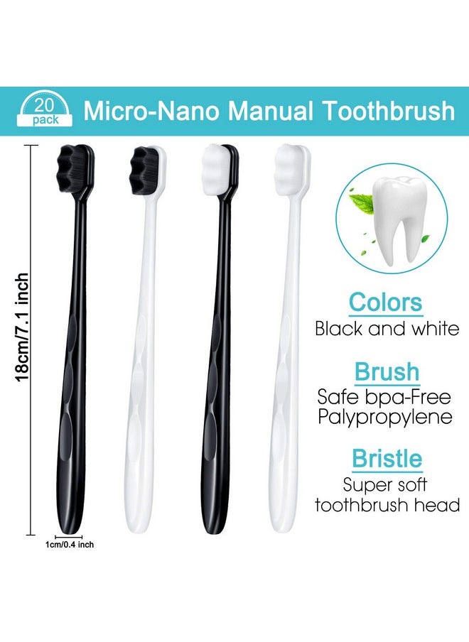 Patelai - Patelai 20 Pieces Extra Soft Toothbrush Micro Nano Toothbrushes 20,000 Soft Bamboo Charcoal Bristles Toothbrush Soft Bristle for Fragile Teeth Oral Gum Recession, Black and White - Image 1