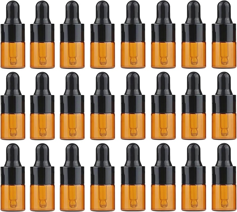 UPSTORE 24PCS Empty Refill Mini Amber Glass Essential Oil Dropper Bottle Jars Packing Vials with Black Rubber Cap Cosmetic Perfume Sample Liquid Storage Holder Containder Makepup Beauty Tool(2ml) - Image 1