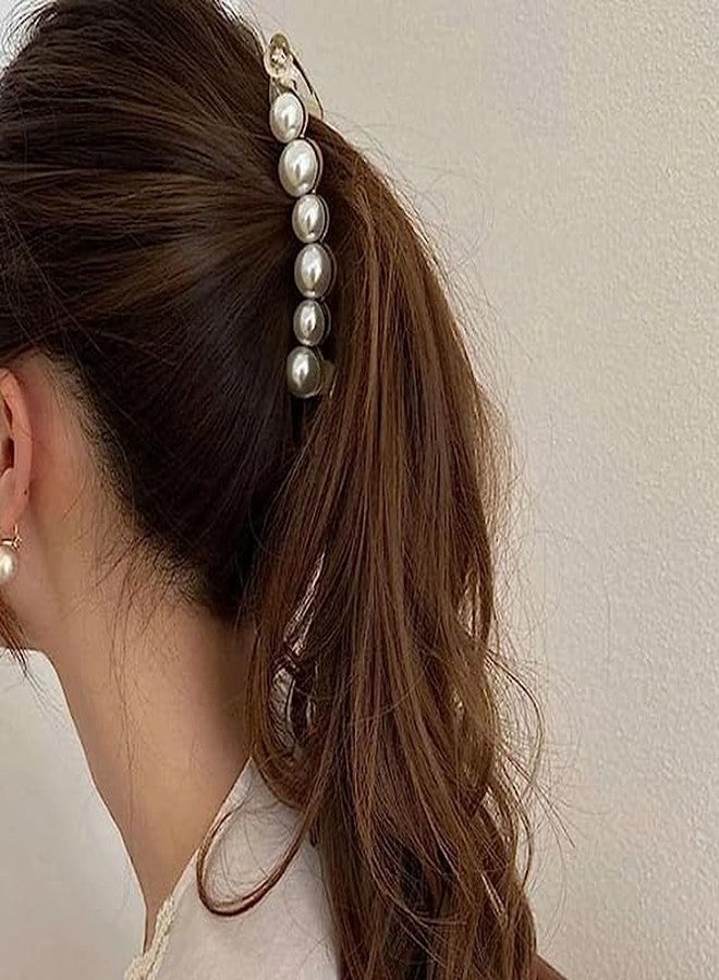 KARDIFF Pearl Hair Clip Banana Clips Ponytail Holder Banana Hair Clips Thick Fine Hair Clip French Barrettes Rhinestones Jaw Clips for Women and Girls - White (Pack of 2) - Image 5
