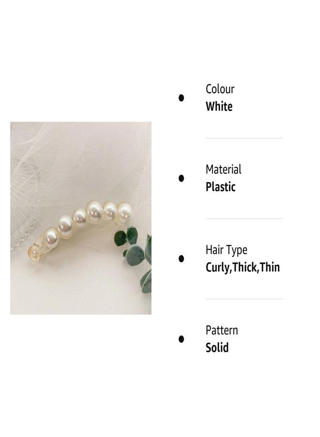 KARDIFF Pearl Hair Clip Banana Clips Ponytail Holder Banana Hair Clips Thick Fine Hair Clip French Barrettes Rhinestones Jaw Clips for Women and Girls - White (Pack of 2) - Image 4