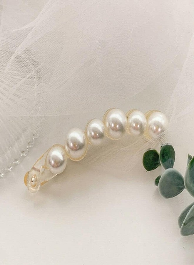 KARDIFF Pearl Hair Clip Banana Clips Ponytail Holder Banana Hair Clips Thick Fine Hair Clip French Barrettes Rhinestones Jaw Clips for Women and Girls - White (Pack of 2) - Image 3