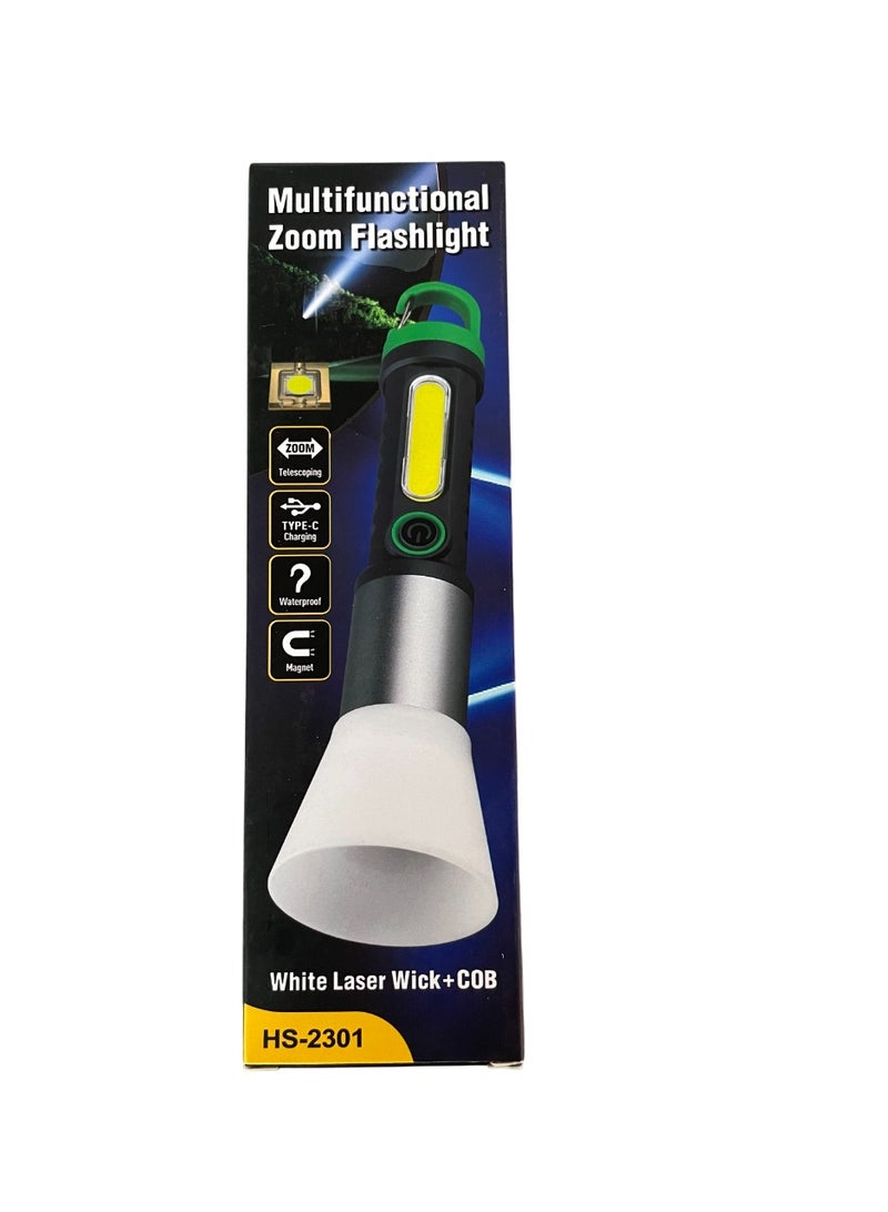 Multifunctional Zoom LED Flashlight With White Laser Wick & COB - Image 1