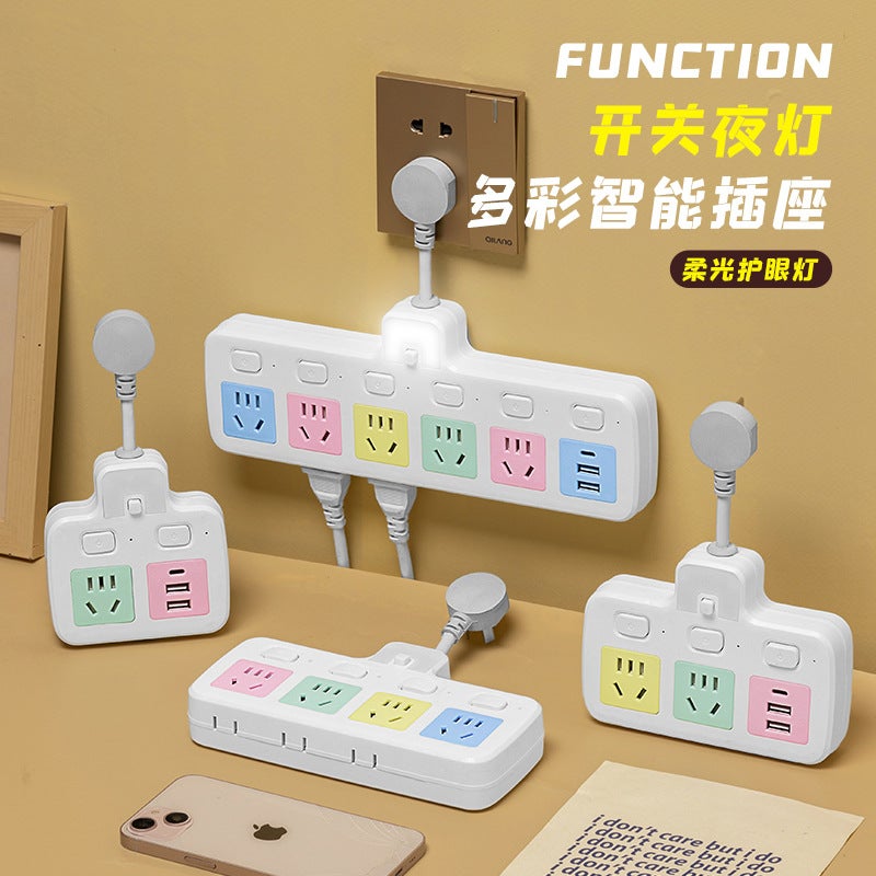 Color Socket Converter Multi-Function Plug Conversion Household With Usb One To Three Multi-Hole Patch Panel - Image 2