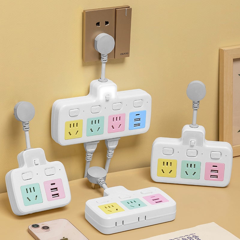 Color Socket Converter Multi-Function Plug Conversion Household With Usb One To Three Multi-Hole Patch Panel - Image 3