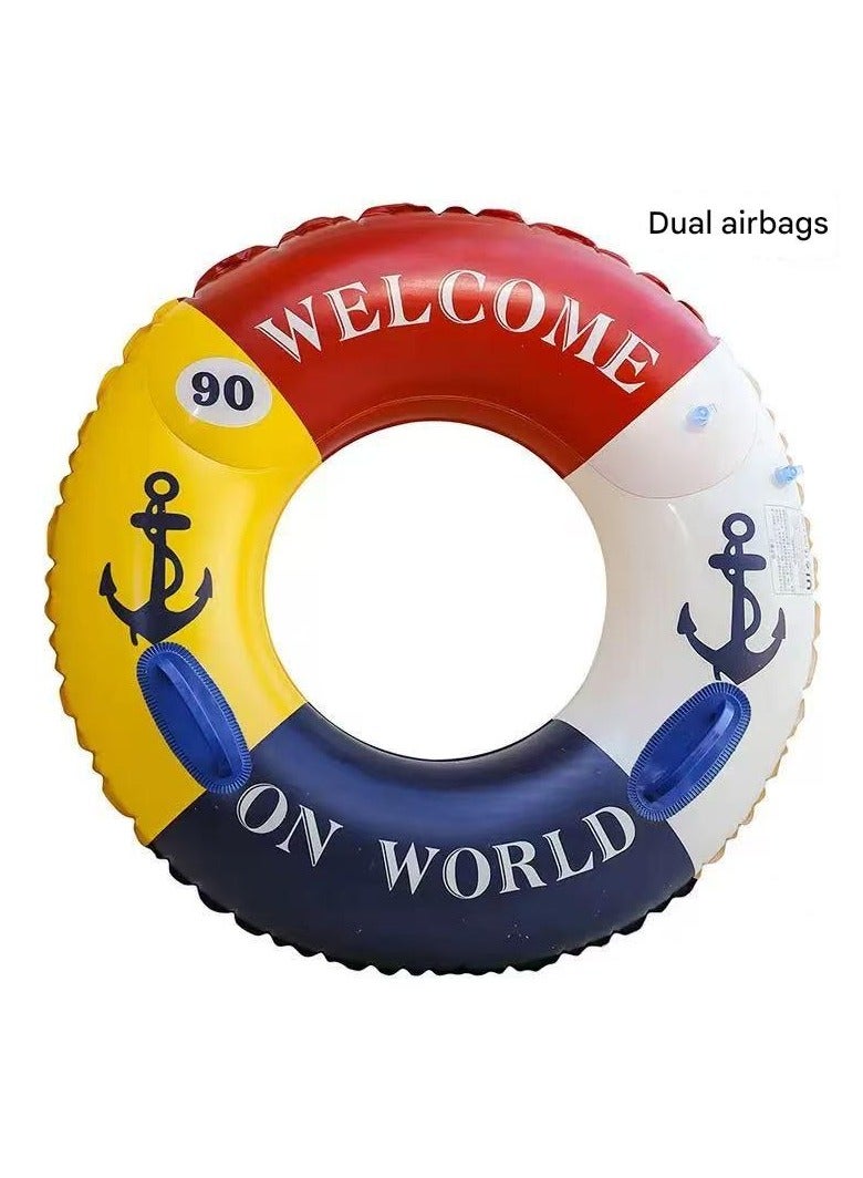 Goolsky 90cm Color Block Inflatable Swim Ring – “Welcome to the World” Printed Pool Float, Thickened PVC Double Air Chamber for Adults & Kids - Image 1