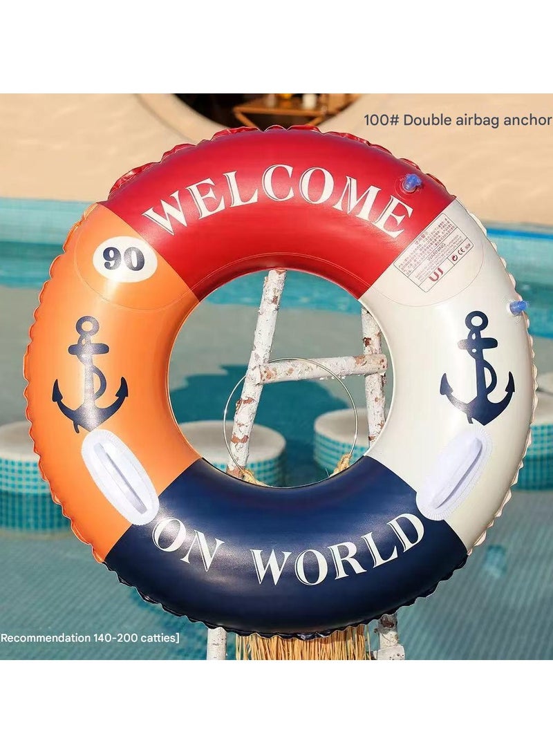 Goolsky 90cm Color Block Inflatable Swim Ring – “Welcome to the World” Printed Pool Float, Thickened PVC Double Air Chamber for Adults & Kids - Image 3