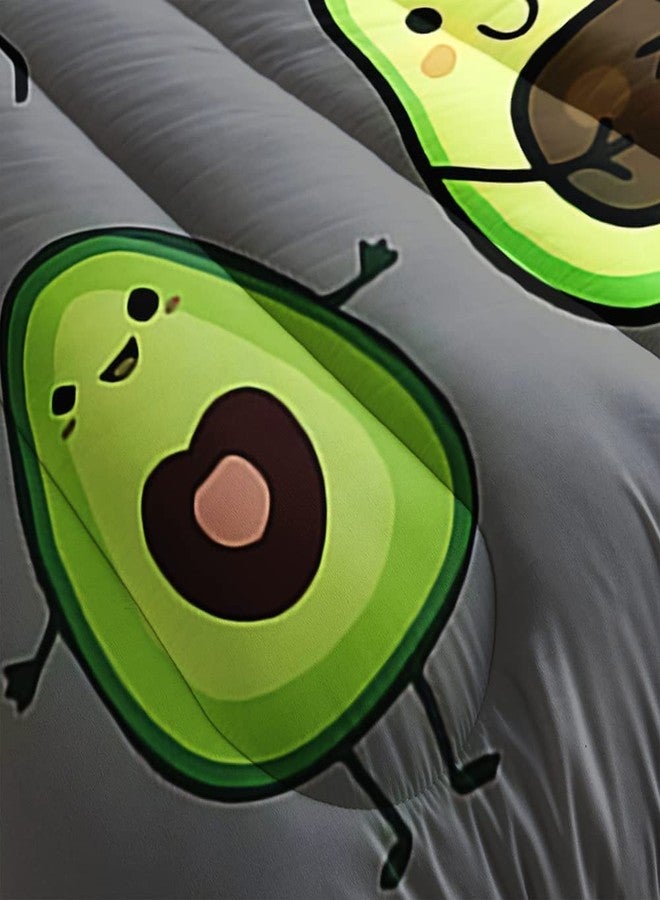 Suncloris Cute Cartoon Avocado Comforter Set,Various Forms of Lovely Avocados Pattern Bedding Bedspread for Kids and Adults, Tropical Fruits Quilt Bedroom Decor with 2 Pillow Cases (01, Queen) - Image 2