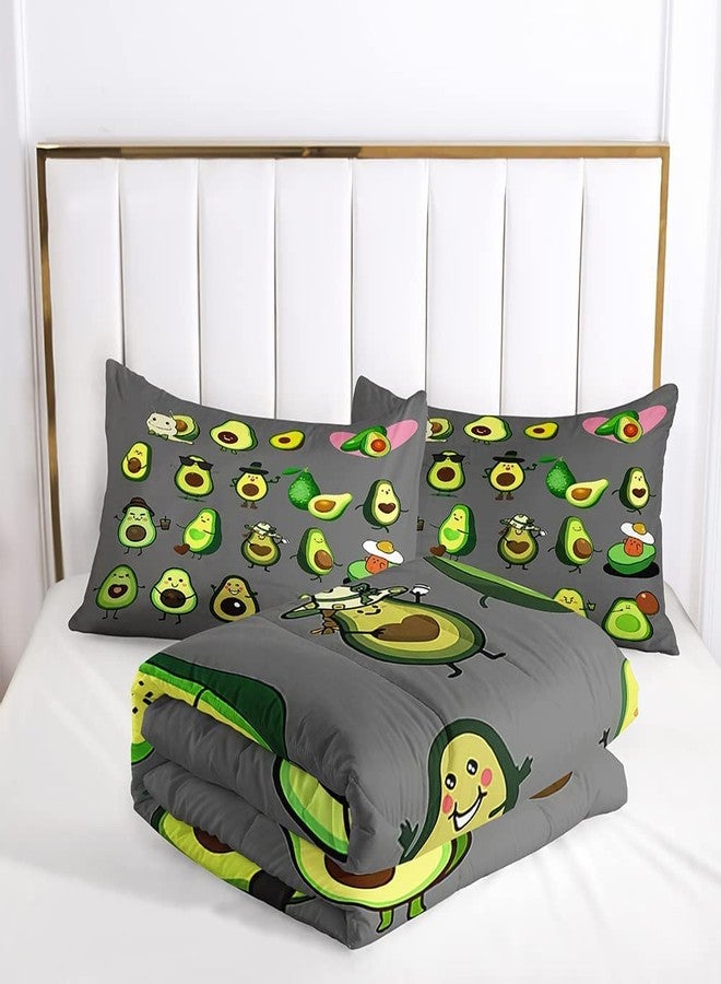 Suncloris Cute Cartoon Avocado Comforter Set,Various Forms of Lovely Avocados Pattern Bedding Bedspread for Kids and Adults, Tropical Fruits Quilt Bedroom Decor with 2 Pillow Cases (01, Queen) - Image 3