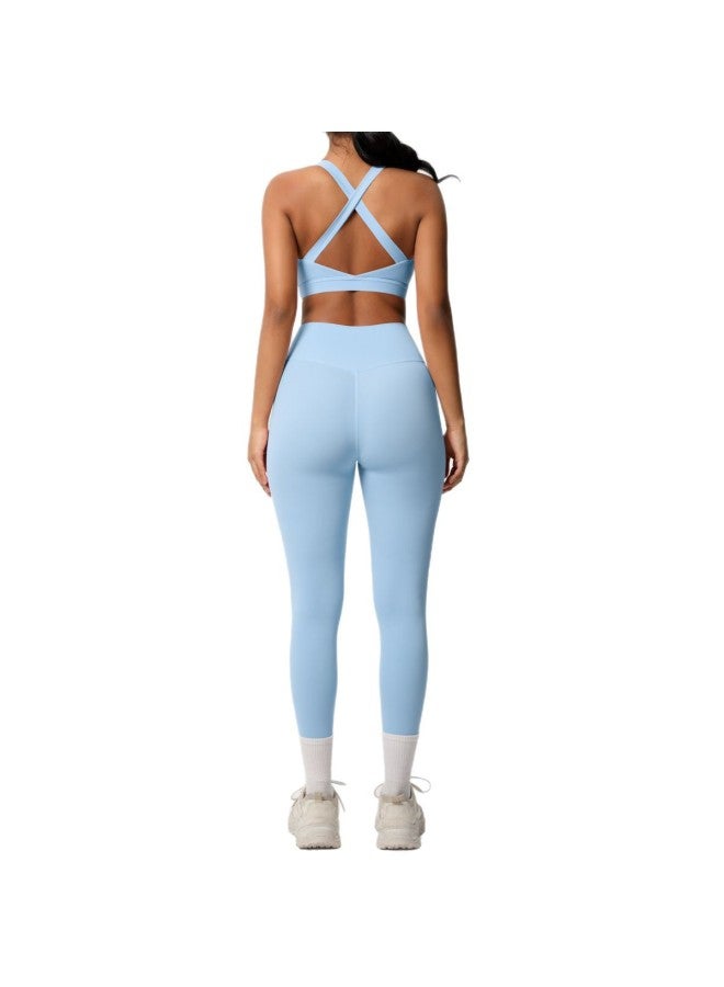 Song Feng Ya European And American Solid Color Vest Shockproof High Strength Pilates Bra Fitness Suit Naked Yoga Pants Outdoor Sports Suit  - Image 2