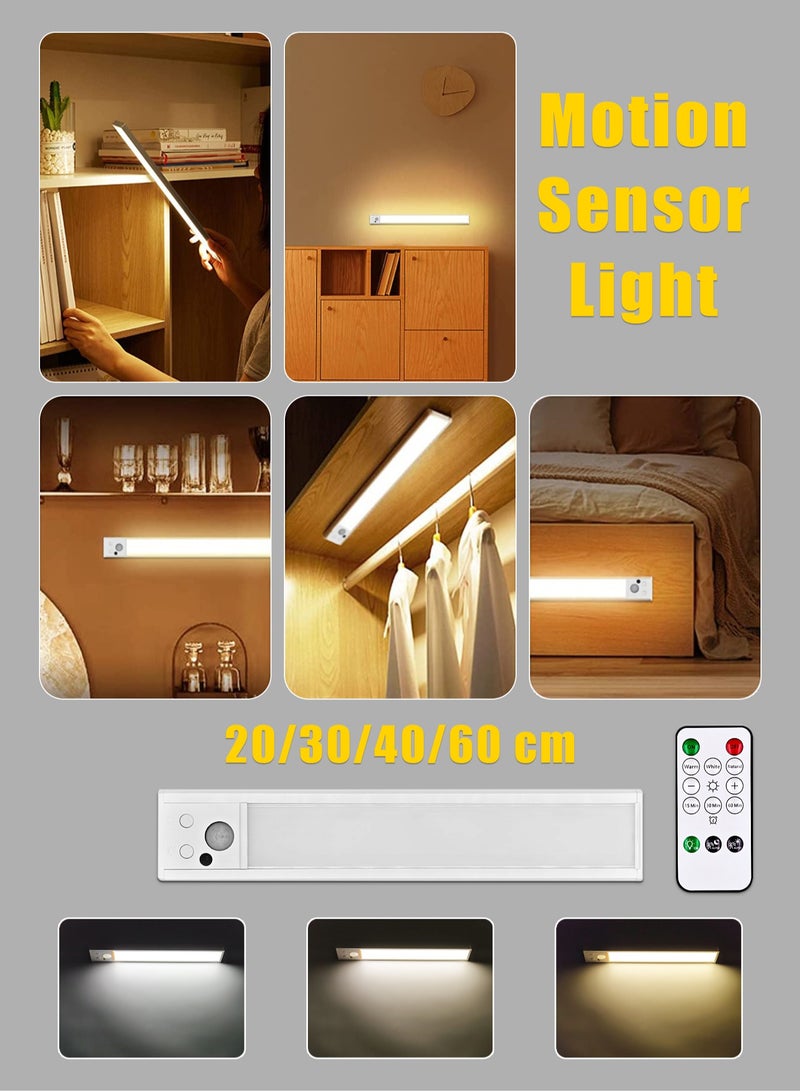 MITOYO Motion Sensor Light with Remote Control - Adjustable Brightness, Timer Mode -  LED Light - Cordless Under Cabinet Light - White, Warm, Natural Light - Human Body Sensor - Rechargeable Night Light for Kitchen, Staircase, Bedroom, Drawer  - Image 1